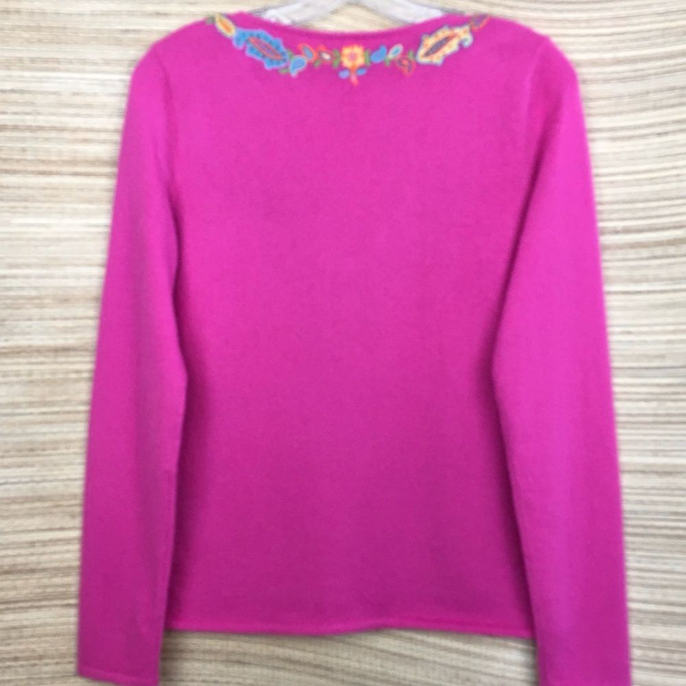 Ralph Lauren Black Lable 100% Cashmere V Neck Paisley Embroidered Sweater Pink L - Picture 6 of 13